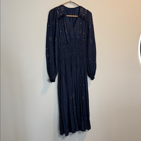 Maje Dresses & Skirts - Navy Maxi Long Sleeve Dress with Embellishments